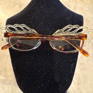 Vintage Francis Klein Brown and Gold Semi-Rimless Glasses with Ornate Design